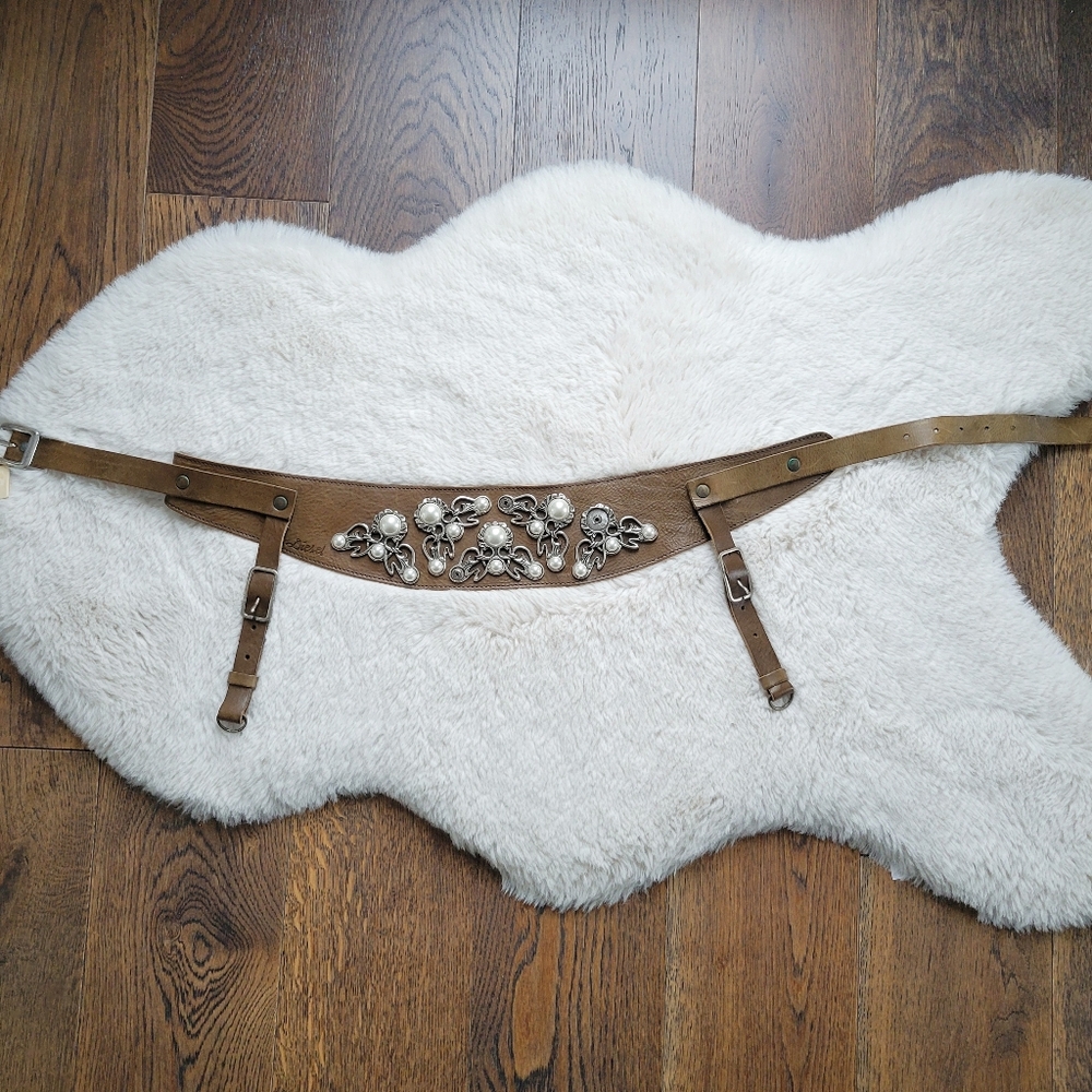 Vintage Diesel Deadstock Medieval Wide Studded Pearl Leather Garter Corset Belt - Picture 2 of 9